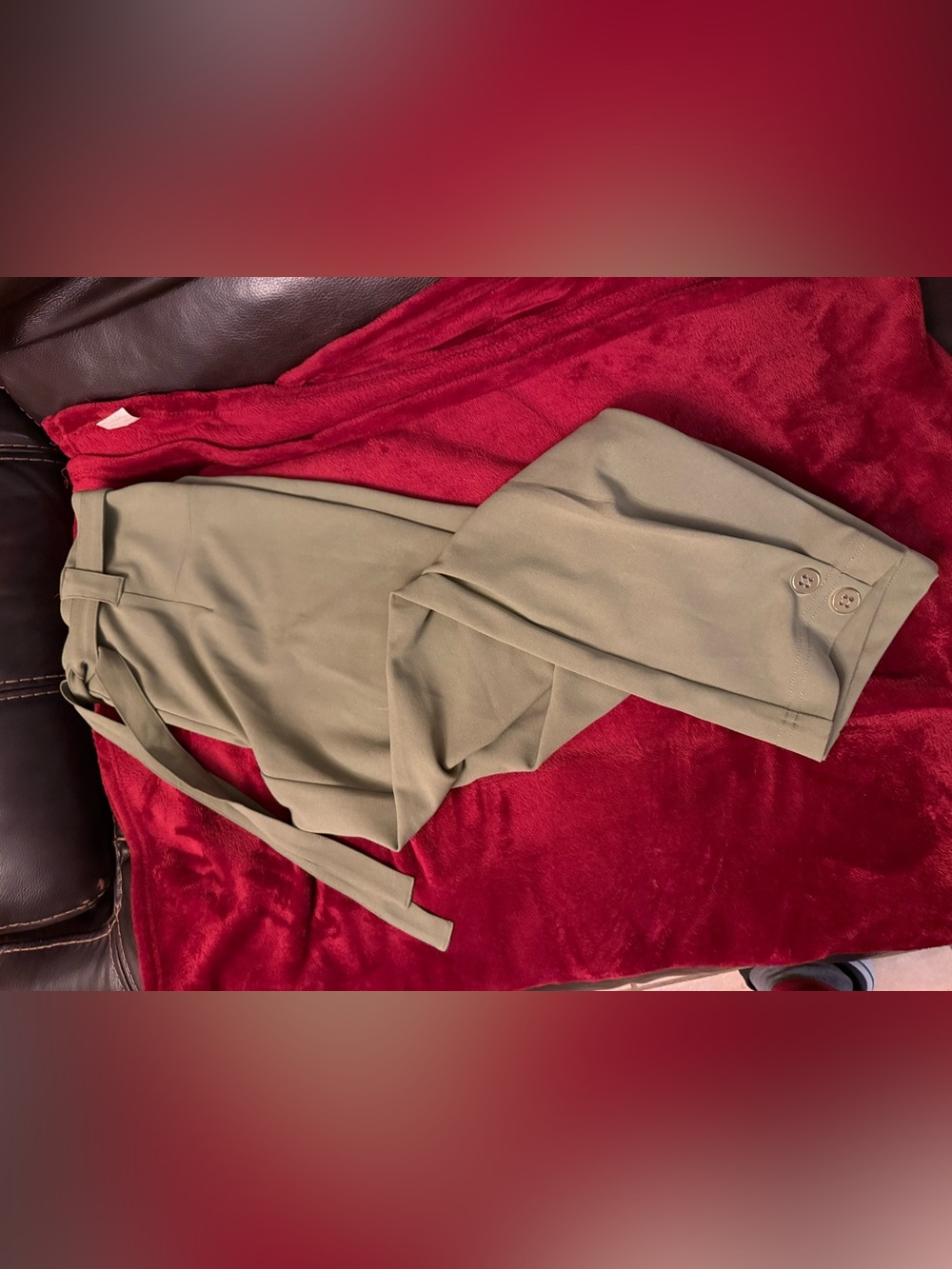 High-Waist Wide-Leg Wrap Pants in Olive